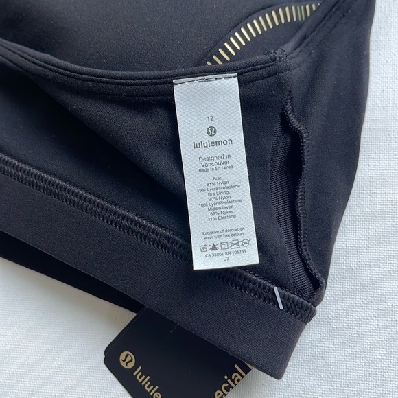 Lululemon Athletica Arise Bra Black Gold Padded Racerback Bra size 12 NEW - Picture 6 of 8